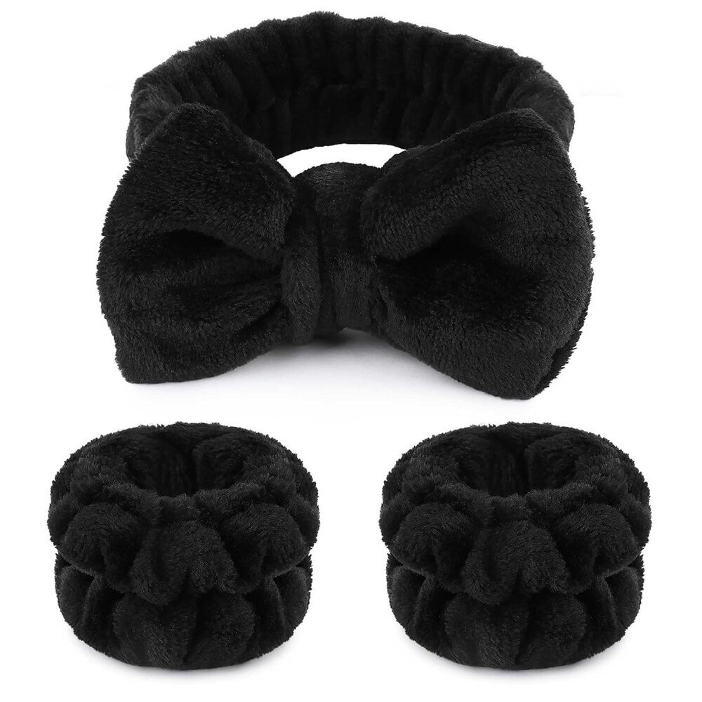 WSYUB Makeup Black Spa Headband Fluffy Bow Tie Headband Microfiber Face